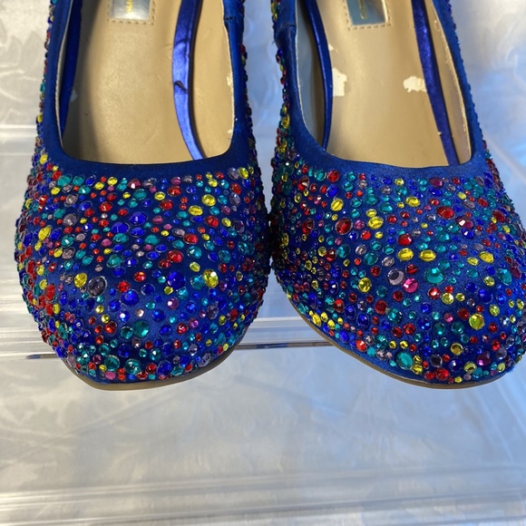 INC international concepts blue satin stiletto heels colorful rhinestones 6 - Picture 2 of 11